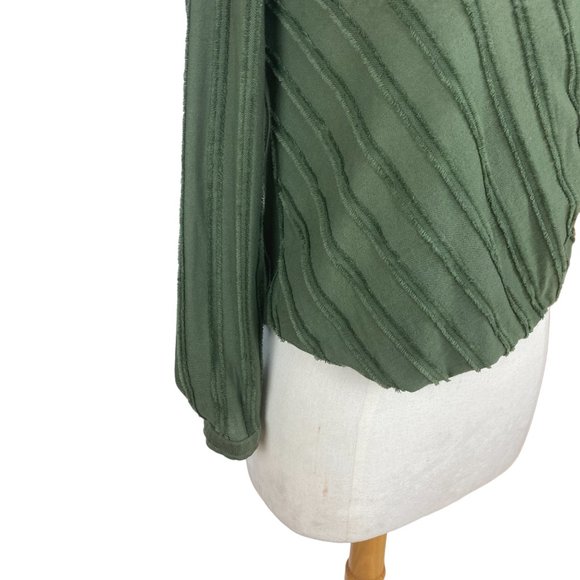 Maeve Anthropologie Audre Faux Wrap Surplice Shirt Green Striped Long Sleeve-XS - Picture 7 of 15